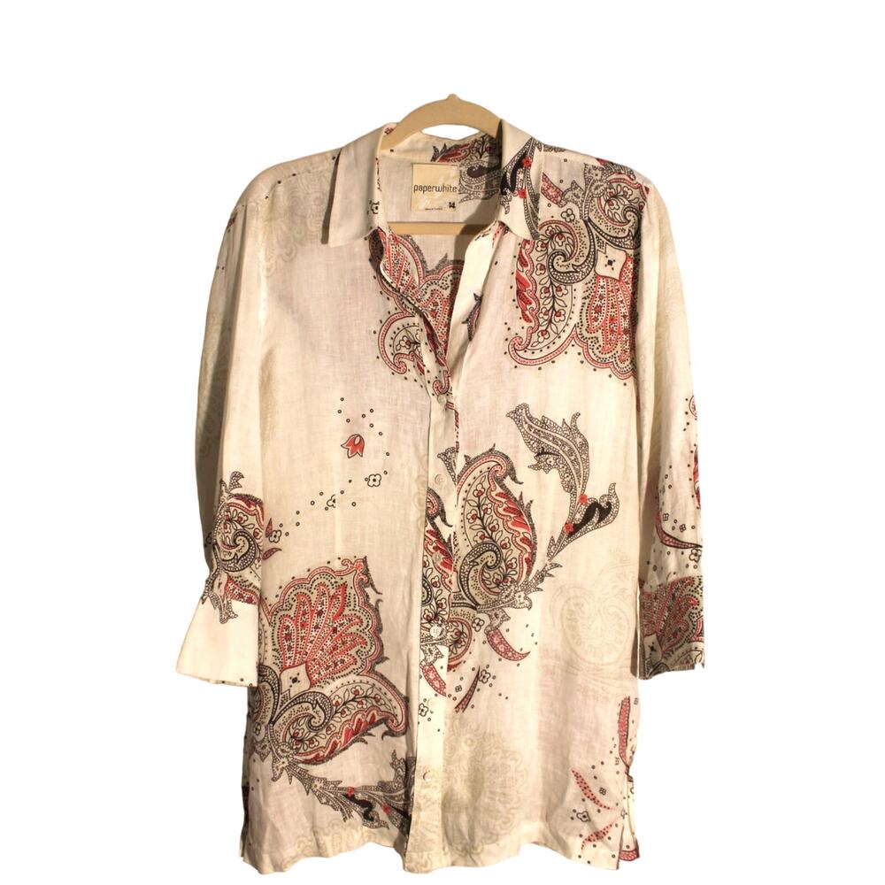 Paperwhite 100% Linen Paisley Print Button Front Tunic sz 14